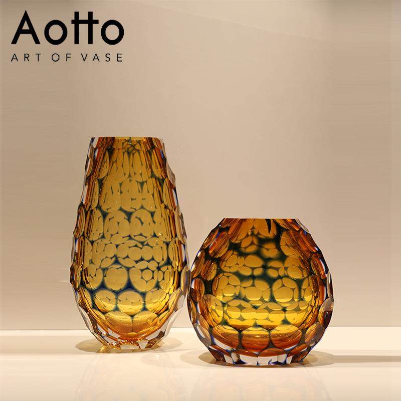 现代简约手工切面琉璃花瓶家居样板房茶几桌面插花摆件琥珀色花瓶,3C数码配件,其它配件,淘宝优惠券,粉丝福利购,淘宝优惠卷