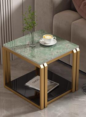 轻奢钛金边几客厅家用茶几沙发岩板钢化玻璃双层简约现代极简桌子