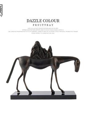 左顾现代新中式黑色背山马摆件售楼部样板间茶庄茶室书房软装饰品