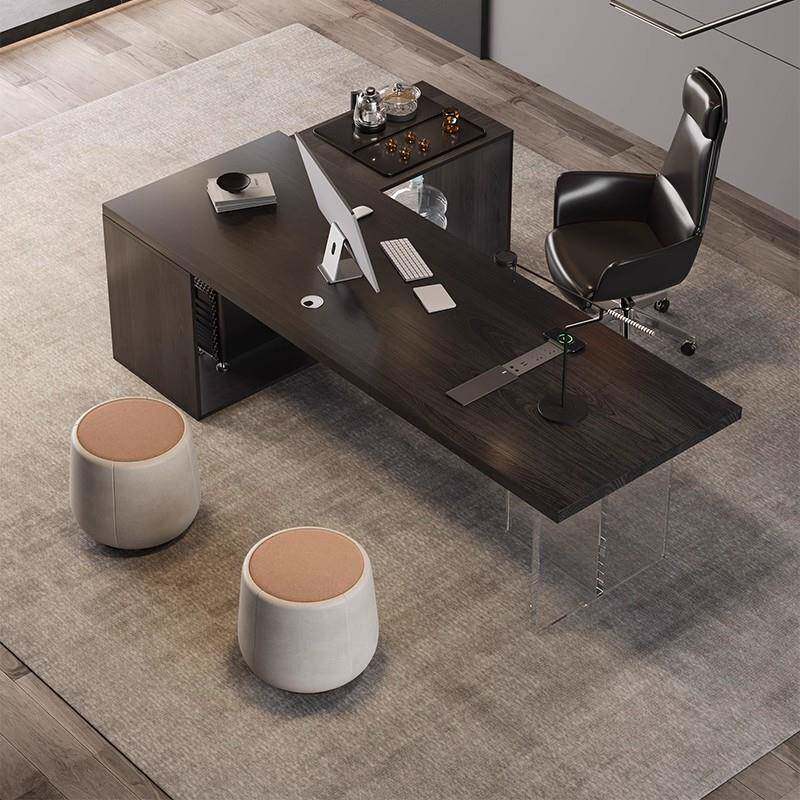实木老板桌办公室工作台轻奢高级感老板办公桌茶桌一体两用大班台