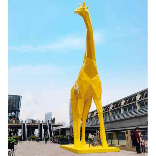 玻璃钢大型几何长颈鹿雕塑户外广场入口不锈钢动物造型IP景观摆件