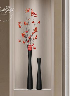 陶瓷花瓶摆件客厅插花高细长枝轻奢高级感黑色入户玄关新房装饰品