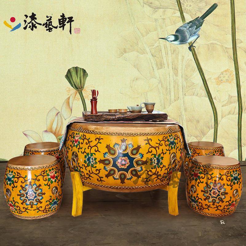 现代新中式个性创意功夫小户型榻榻米鼓茶几圆桌客厅包邮套装家具