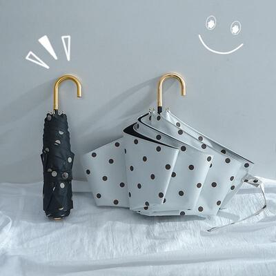 O5X2弯钩日系伞文艺小清新波点折叠简约学生便携三折轻量防晒晴雨