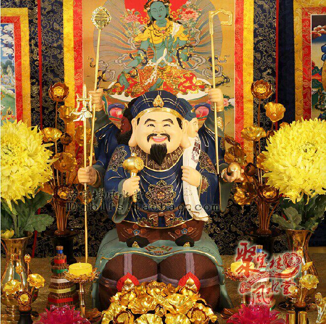 唐密 三面大黑天 身彩绘描金 身长40cm 摩诃迦罗大黑天财神