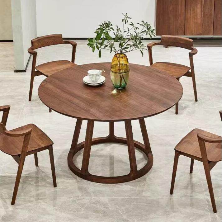 北美黑胡桃木全实木餐桌椅组合简约家用圆桌圆形北欧餐厅家具