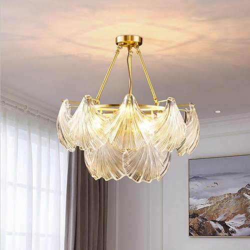 后现代轻奢贝壳客厅灯创意简约餐厅全铜玻璃吊灯北欧设计师卧室灯