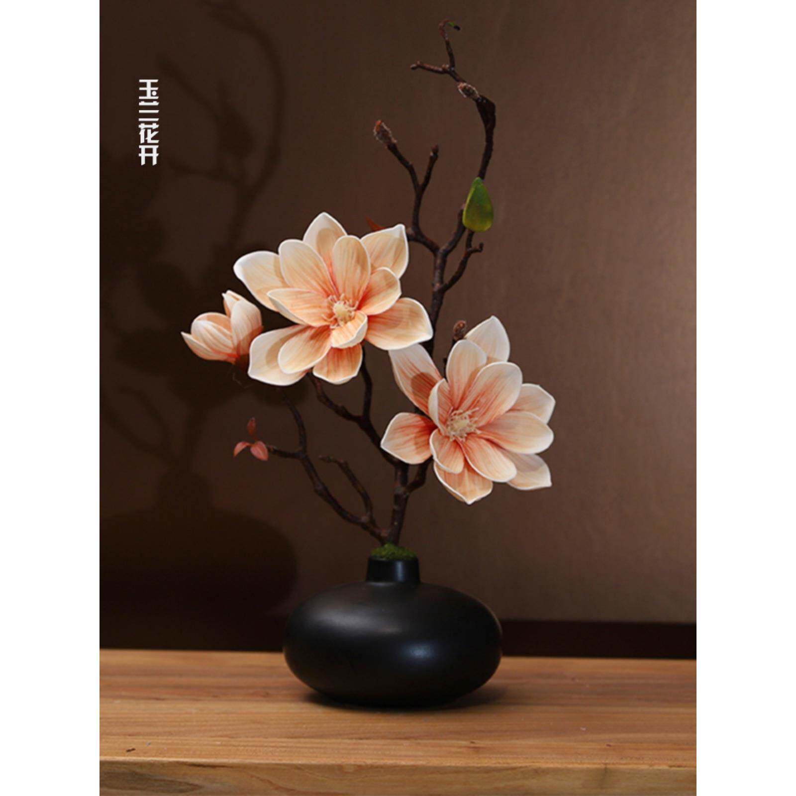 仿真玉兰花套装陶瓷花瓶桌面摆放花卉高档逼真花艺客厅餐厅装饰