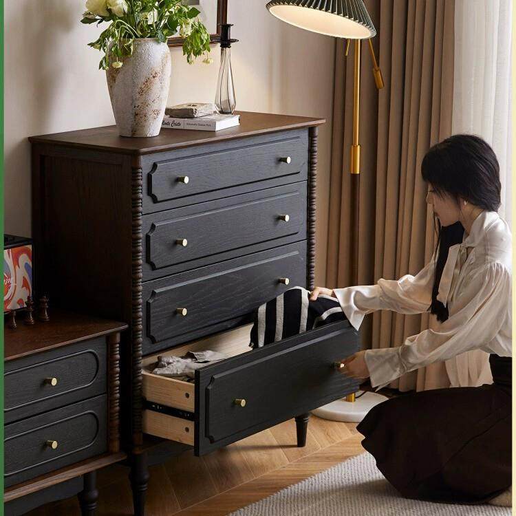 法式实木斗柜家用小户型电视旁收纳边柜卧室复古床尾储物四斗柜