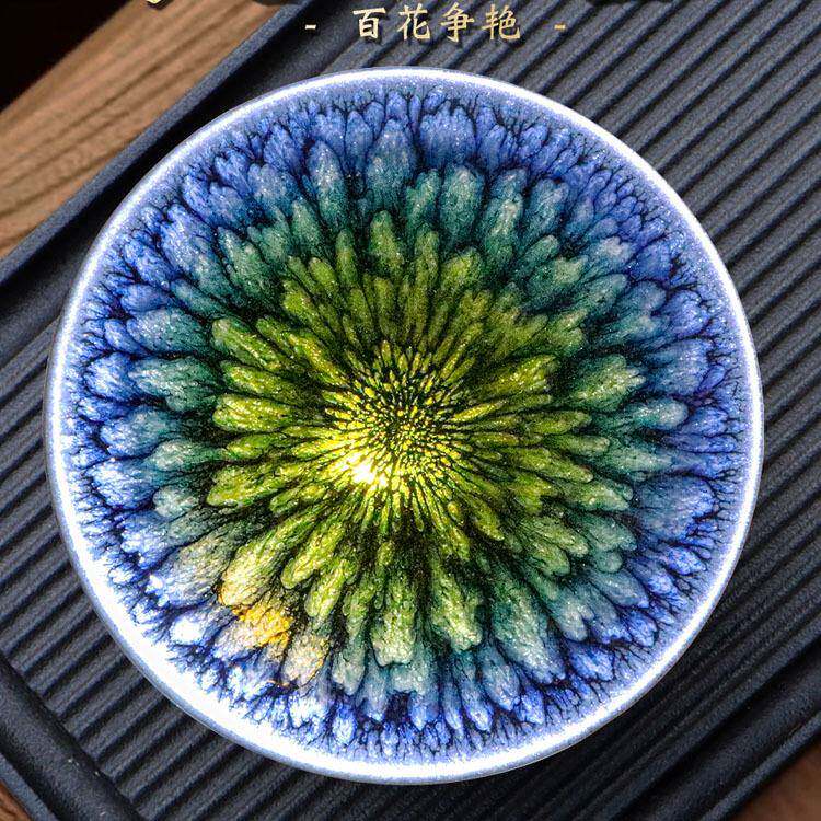 茶盏名家百花创始传承人蔡龙手工送礼撇口斗笠陶瓷主人杯原矿铁胎