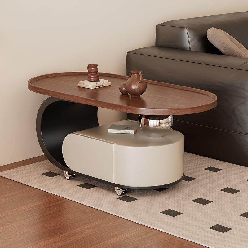 茶几意式椭圆形简约家用轻奢现代移动小户型岩板高级客厅新款组合