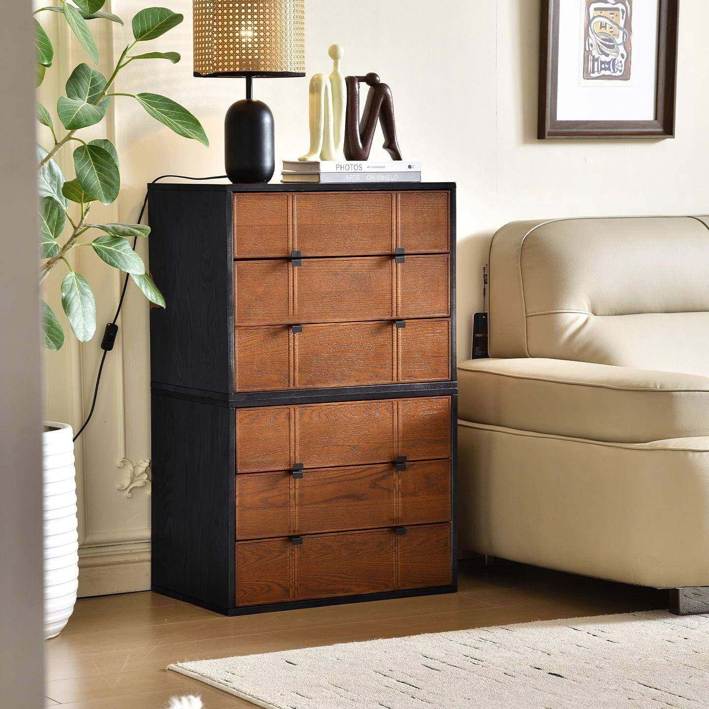 中古风实木斗柜组合客厅餐厅边柜收纳储物柜复古卧室卡门床头柜子