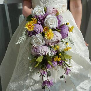 欧美西式仿真新娘手捧花假花绢花清新自然韩婚庆用品高档下垂瀑布