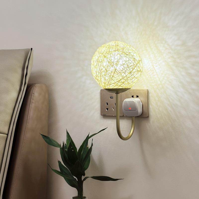 插电款led床头氛围小夜灯卧室餐厅装饰灯麻绳镂空式创意灯罩,节庆用品/礼品,新娘配件,淘宝优惠券,粉丝福利购,淘宝优惠卷