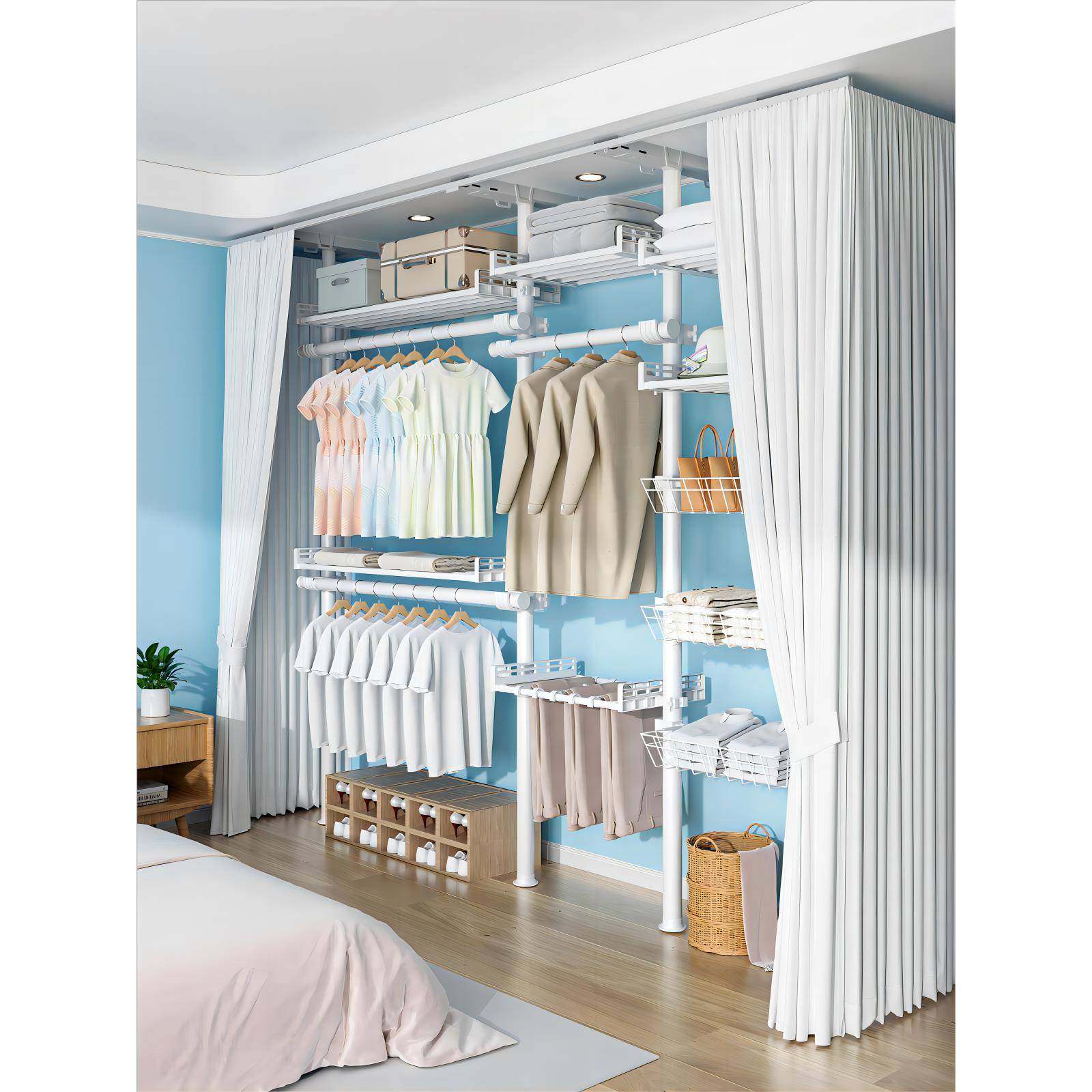 顶天立地衣架带帘子卧室金属衣柜框架简易衣帽间落地开放式挂衣架,节庆用品/礼品,新娘配件,淘宝优惠券,粉丝福利购,淘宝优惠卷