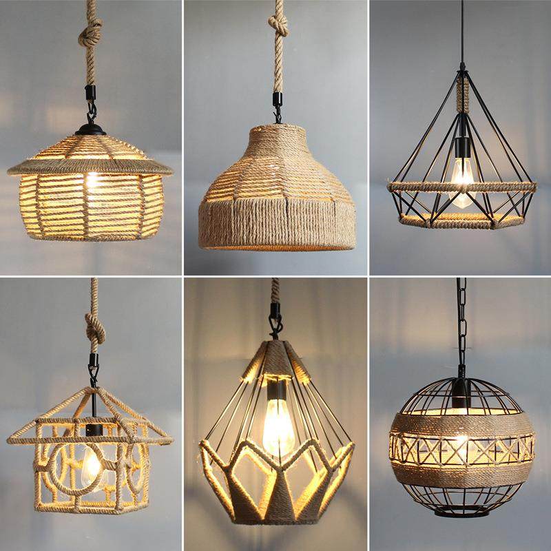 麻绳灯铁艺装复古工业风服店咖啡麻绳铁艺网咖酒台餐厅创吧意吊美,家装灯饰光源,智能吊灯,淘宝优惠券,粉丝福利购,淘宝优惠卷