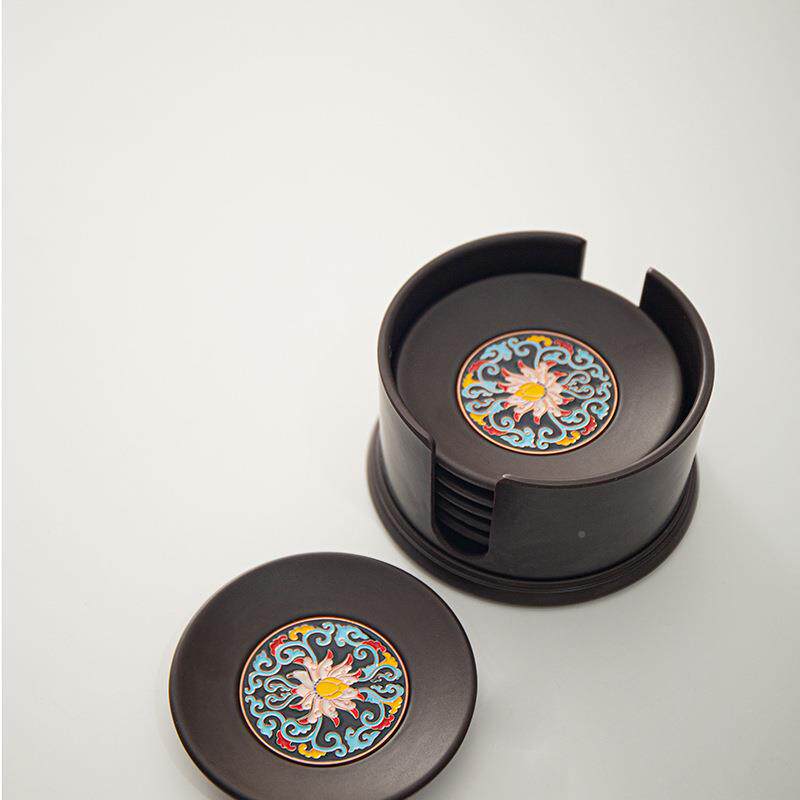 珐彩电木茶子杯垫家琅用黑檀木套装配件夫茶功道茶具隔热垫hy8787