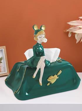 泡泡女泡泡女孩孩纸巾抽盒纸厅轻奢北欧茶几收创意家用树脂客摆件