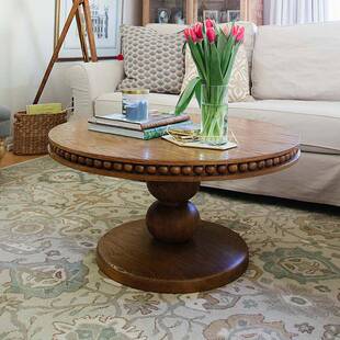 美桌式实木餐桌椭简906圆形餐桌书马柱圆桌茶罗几约法式复古