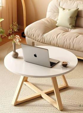 小户发型简约茶几客厅家用合沙边RQN几阳台原组木极简小圆桌茶实