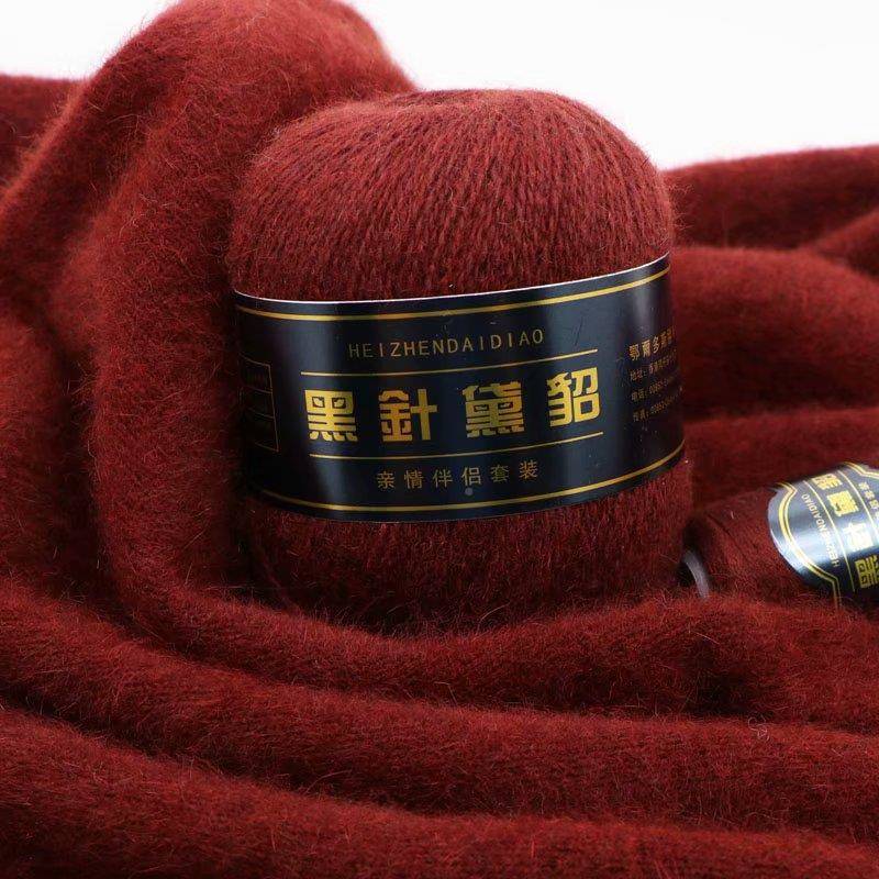 双貂股黑针针黛貂毛线手编中细羊绒衫纱线机织黑QLP黛羊绒毛多线