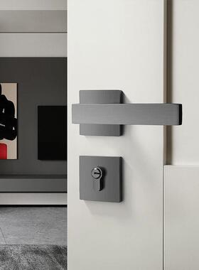 室内黑灰色轻奢北欧风格分体套装简约卧室磁吸静音房门现代木门锁