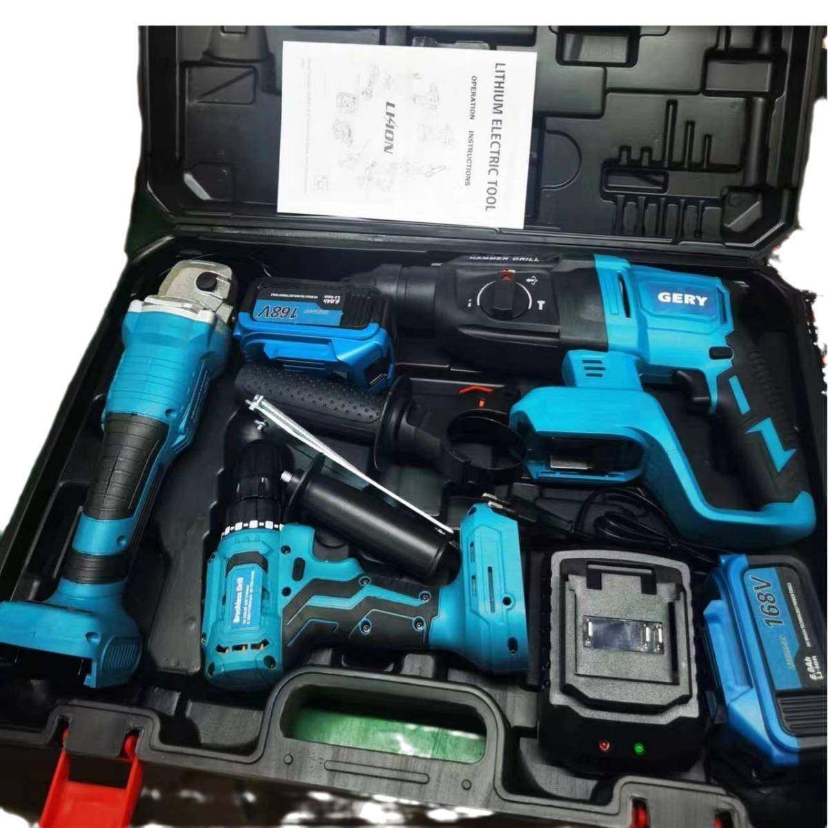 电商电锤角磨机手电钻多用途充电式锂电3件套套装组合工具