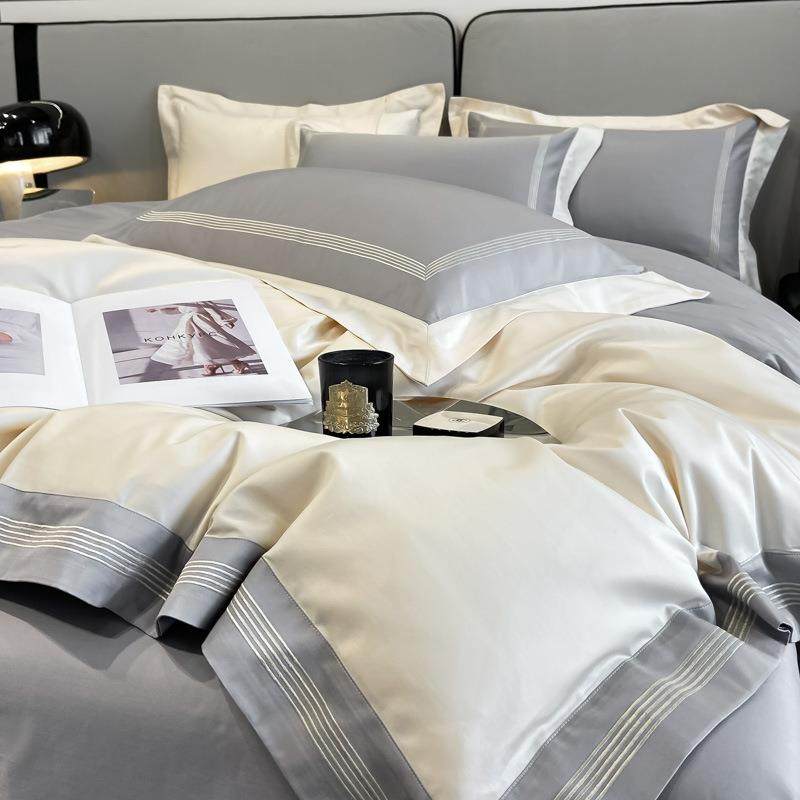 高级感180支轻奢长绒棉全棉四件套子母刺绣纯棉床单被套双拼床罩4