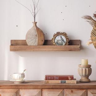 中古风全实木壁挂置物架客厅墙壁一字隔板民宿墙壁装饰品店铺层架