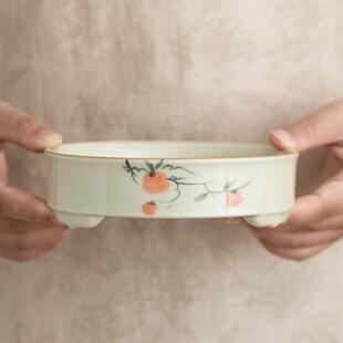 冰台手绘橙柿壶承干泡台壶垫储水陶瓷茶道配件茶盘茶具茶托储水