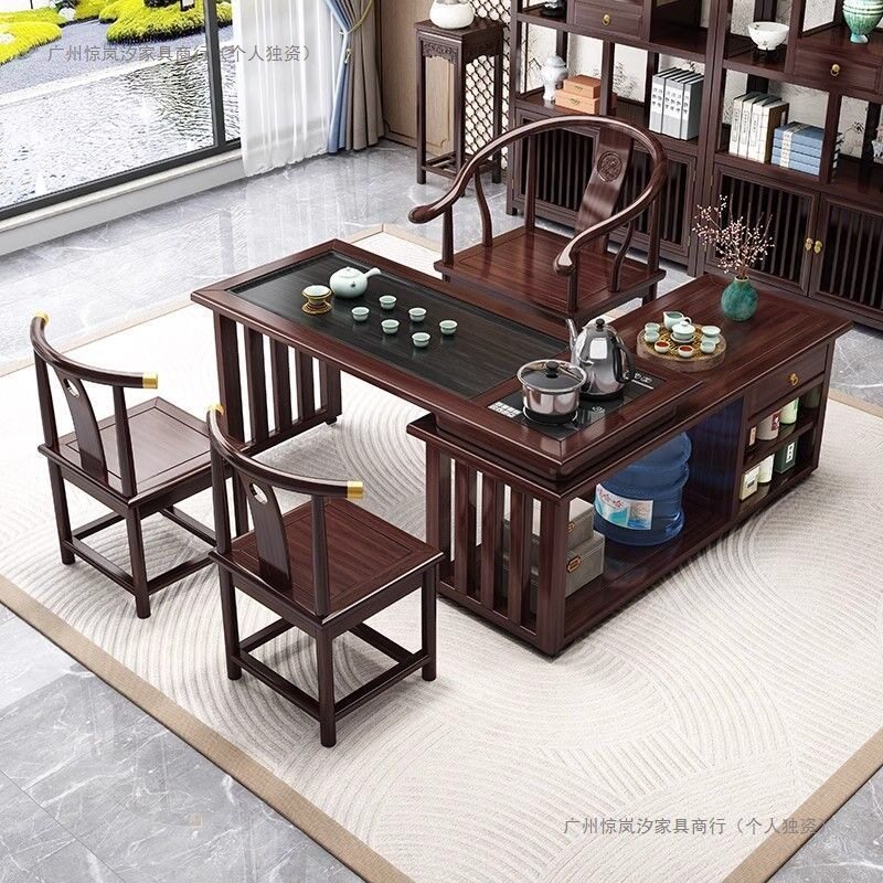 实木茶桌中式茶台阳台小户型移动家用桌椅组合泡茶一体茶几烧水