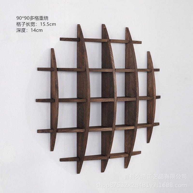 中木质博古式木质壁架式收纳架博架客厅装饰背景茶杯茶具墙挂古上