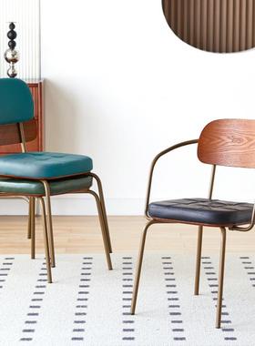 厅美式复古工业风铁单手艺46226餐椅休闲实木靠背扶咖啡奶茶酒吧