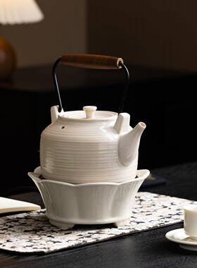 简约荷花白瓷煮茶炉草木提梁煮茶壶家用LTH泡茶灰色器烧水壶煮茶