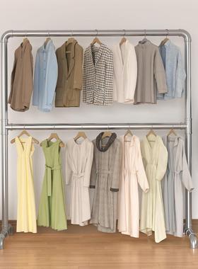 衣钢管双层晾衣架落被地杆外加粗家XBA用阳台卧户室挂衣服简易晒