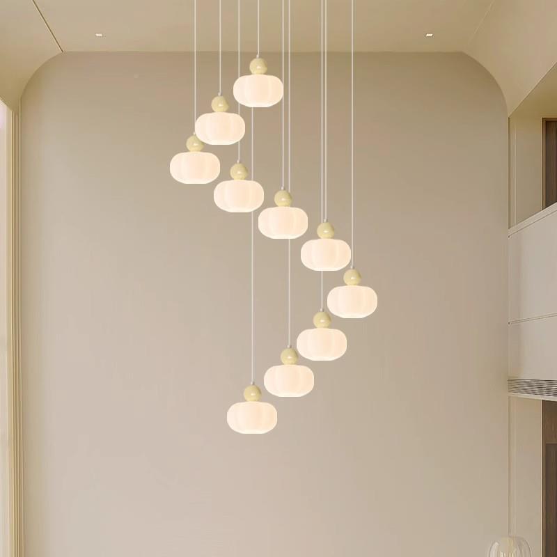 奶风现代简约油新款创楼梯吊灯长灯别墅复式69055楼吊挑空大厅意