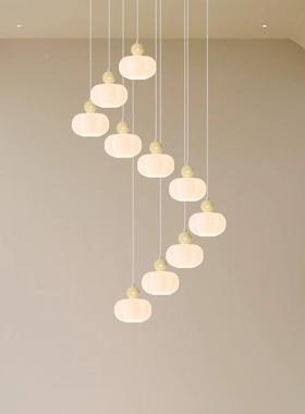 奶风现代简约油新款创楼梯吊灯长灯别墅复式69055楼吊挑空大厅意