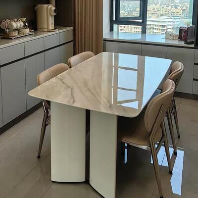 奶油风微晶B002650餐石桌法式轻奢美式级感天高然超晶石大石理现