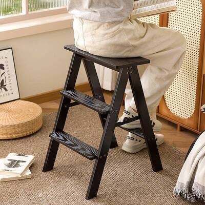 厨折家用物多功能稳步梯凳登高2266木纹三步叠楼梯子房两用高凳吧