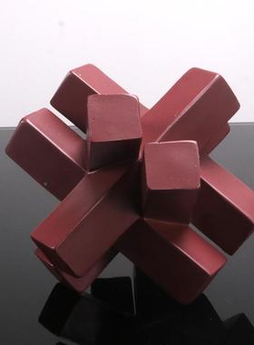 新中式红色金色几何树脂件售楼处大电视柜茶几厅软装摆摆设JZM计