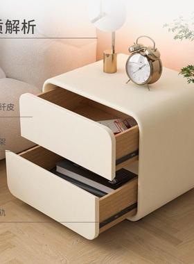 实床头柜卧缝家用极简奶油风室高级感轻奢夹床边柜77315木ins风收