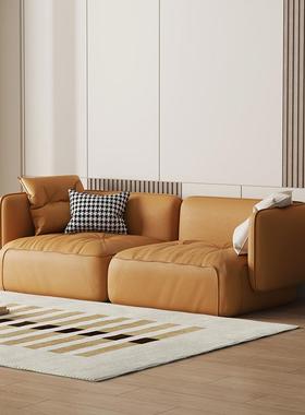 意式极简磨砂绒科技布艺沙发豆腐块北欧奶油诧寂风小户型三四人位