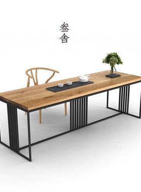 简约实木泡茶桌椅组合个性茶台北欧风铁艺书桌办公桌家用创意餐桌