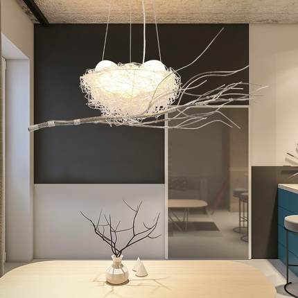 鸟巢餐吊灯现代简约艺术吧台灯藤艺吊灯三头吊灯led创意灯饰