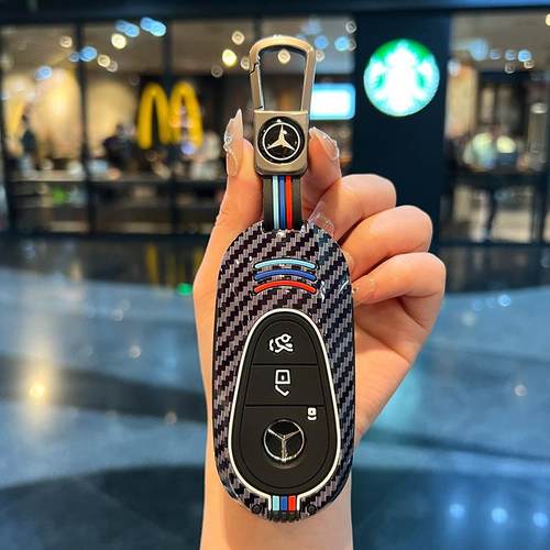 适用奔驰C级钥匙套新款c260l车扣glc300l碳纤24款e级e260l钥匙壳