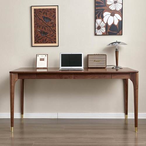 现代简约黑胡桃木全实木书桌办公桌抽屉家用学习书桌樱桃木电脑桌