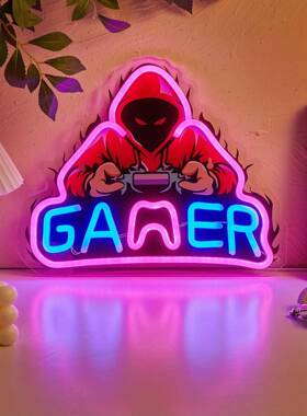 霓虹灯小夜灯temu爆款gamer氛围灯led发光字游戏房装饰创意夜用