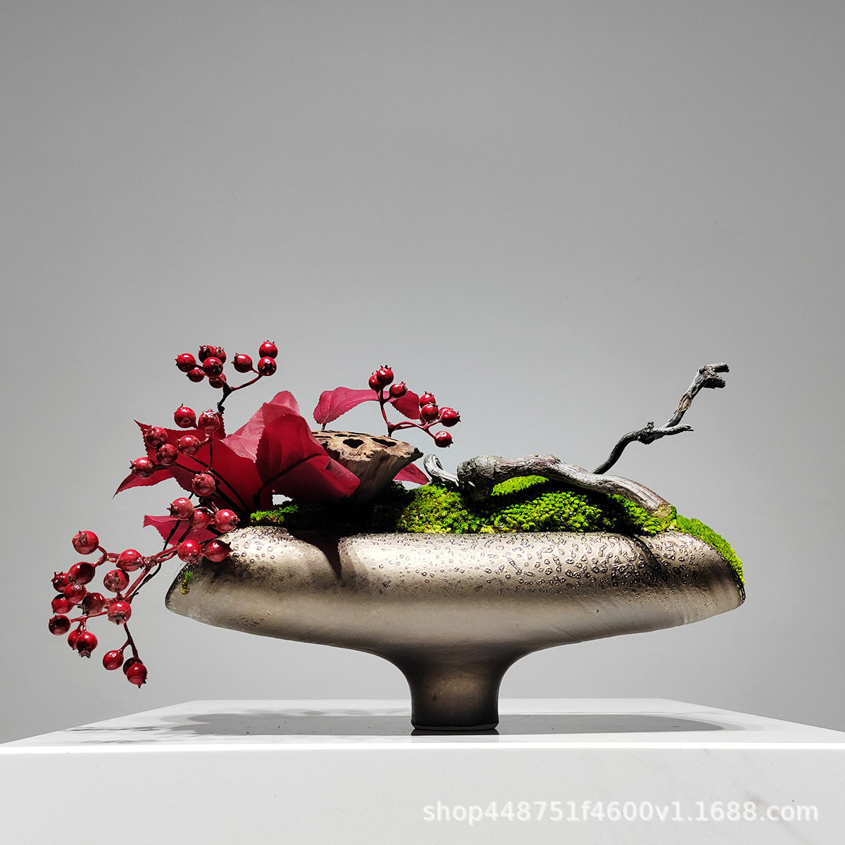 红色系桌面仿真花新中式乔迁花艺摆件高端绿植盆景客厅软装饰摆件