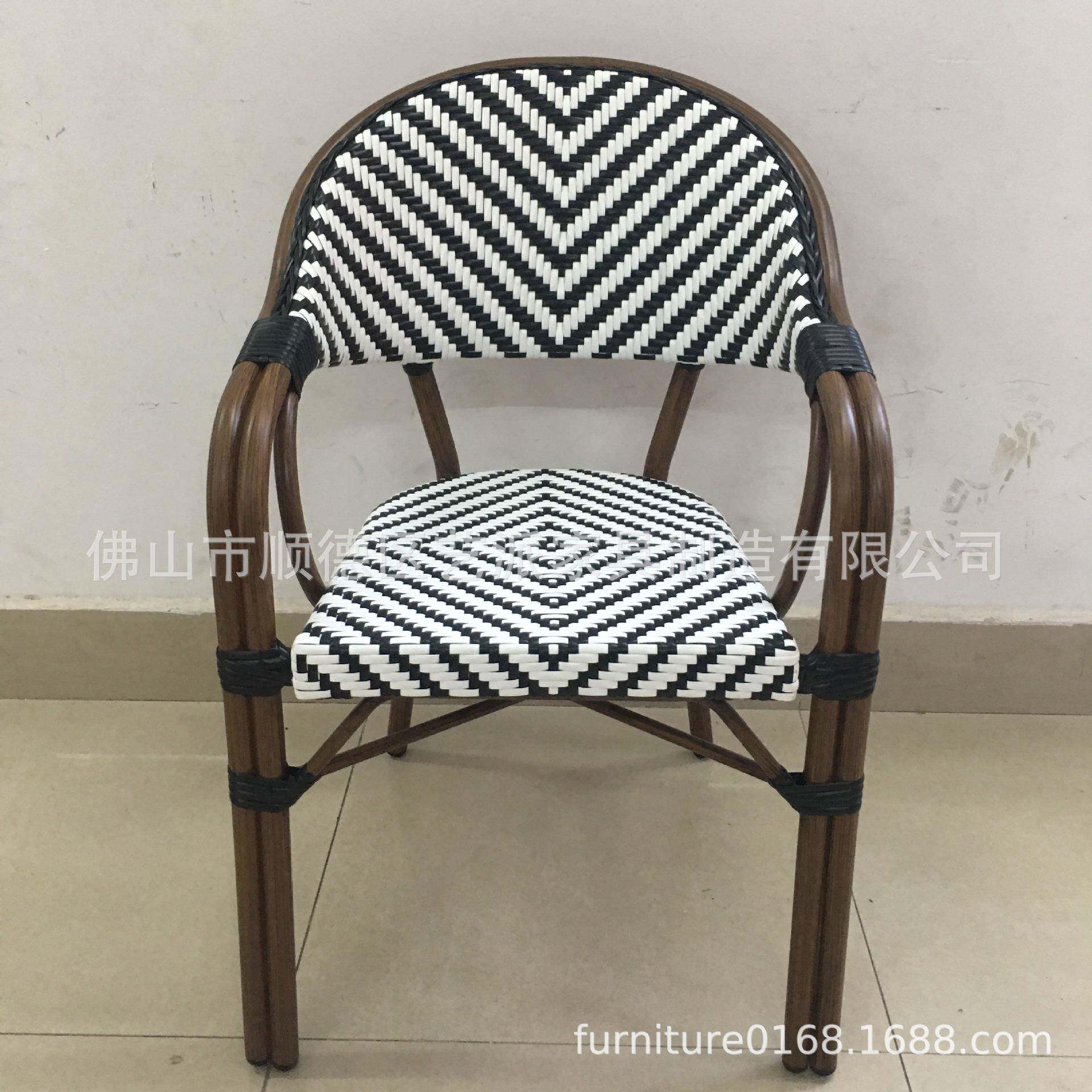户外美式铝合金仿竹餐椅休闲桌椅阳台藤椅单人靠背椅网红店外摆椅