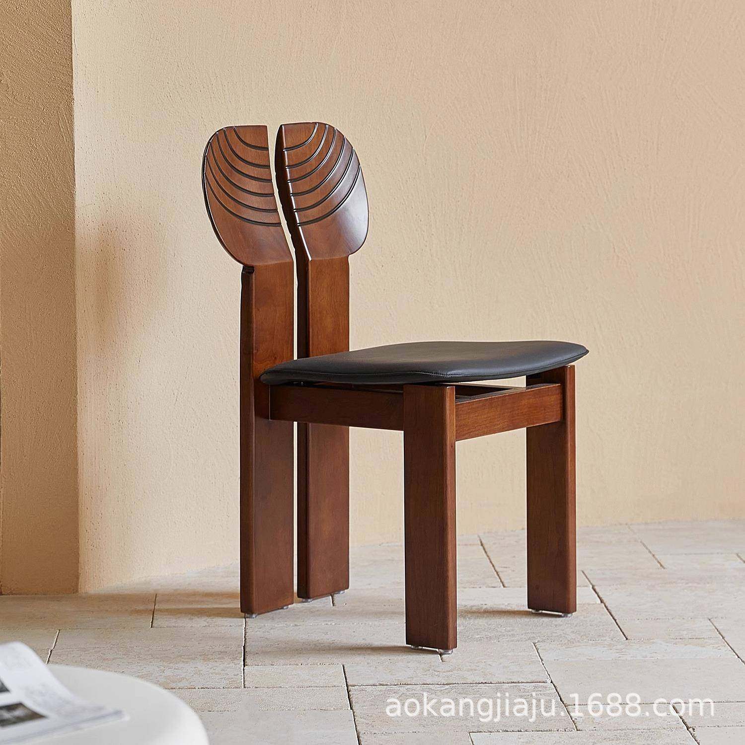 实木餐椅家用轻奢高级感非洲椅设计师黑胡桃餐桌凳子中古靠背椅子